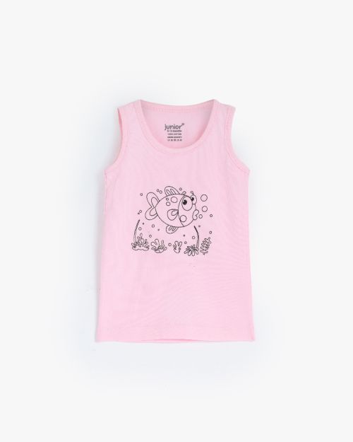 Girls Soft Cotton Sleeveless Undershirt with Elephant Print
