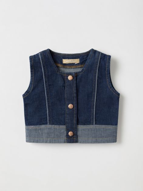 Baby girl two-tone denim crop vest and wide-leg shorts coordinating set 3-6 mth Front | Locafy