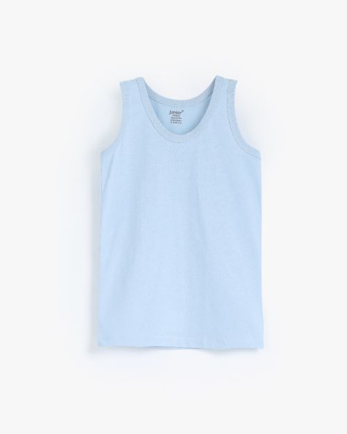 Boys light blue sleeveless cotton undershirt with scoop neck 4 yrs Front | Locafy