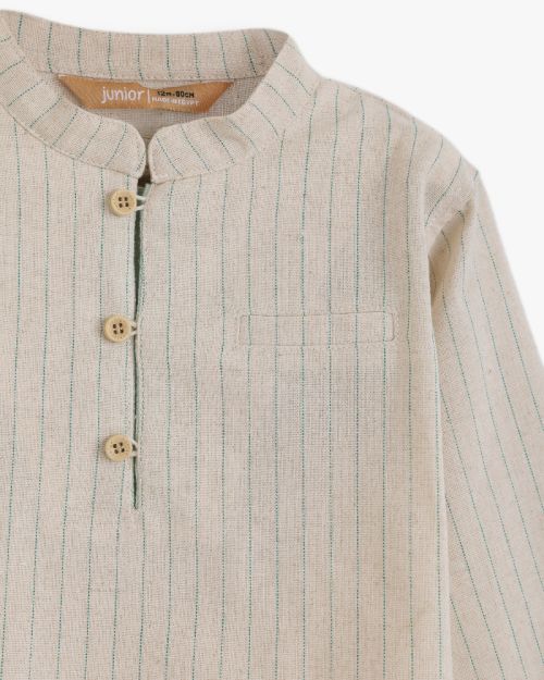 Junior Boys Striped Linen Blend Long Sleeve Shirt 1