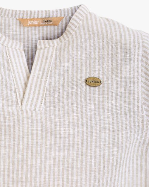 Junior Boys Striped Mandarin Collar Short Sleeve Shirt 1