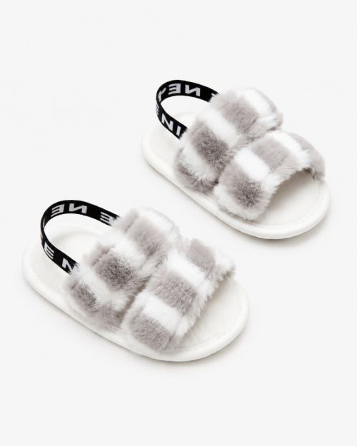 Soft Faux Fur Toddler Slides with Elastic Logo Backstrap