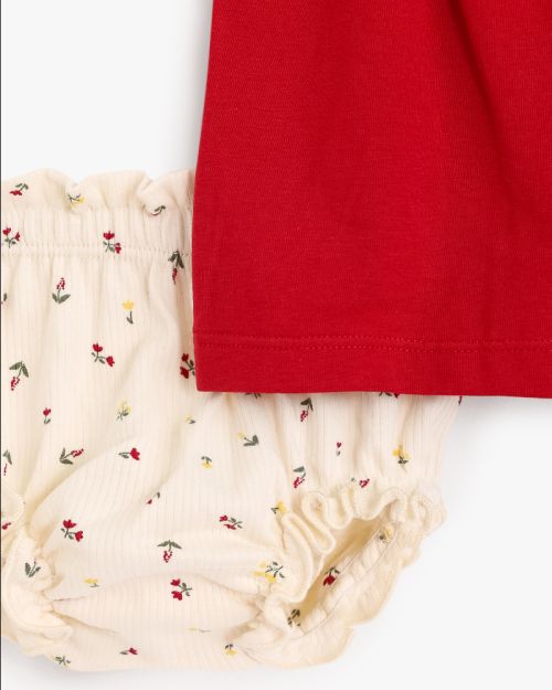 Baby Girl Cotton Floral Top With Shorts Set-9-12 mth