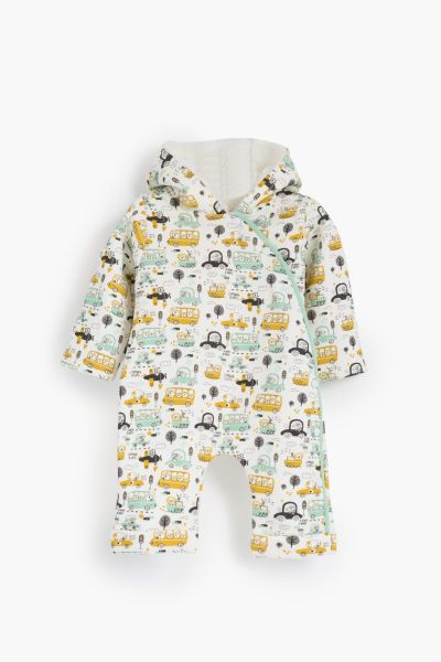 Big truck Hooded printed Romper