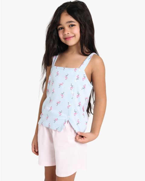 Girls Flamingo Print Strappy Top and Shorts Set