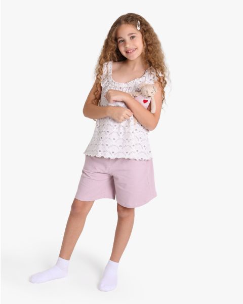 Girls Eyelet Detail Sleeveless Top and Relaxed Shorts Set