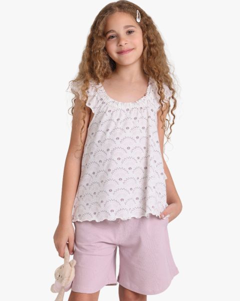 Girls Eyelet Detail Sleeveless Top and Relaxed Shorts Set