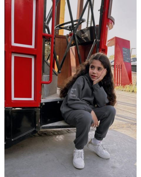 Kids hoodie set Grey with pink logo