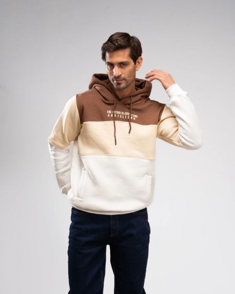 Desert Tones" Color-block Hoodie - Brown & Beige