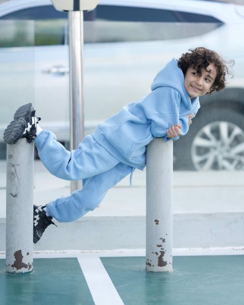 Kids hoodie set Blue with blue logo