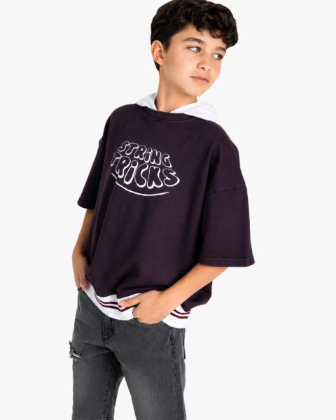 Boys Hooded Graphic Oversized T-Shirt