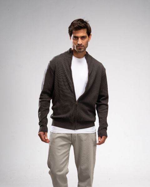 Pique Knit Full-Zip Sweater