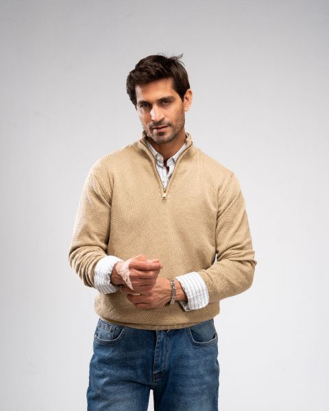 Pique Knit Quarter-Zip Sweater