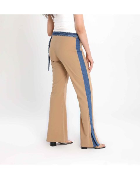 Women&rsquo;s Flared Style Stitch Pants with Denim Belt Detail